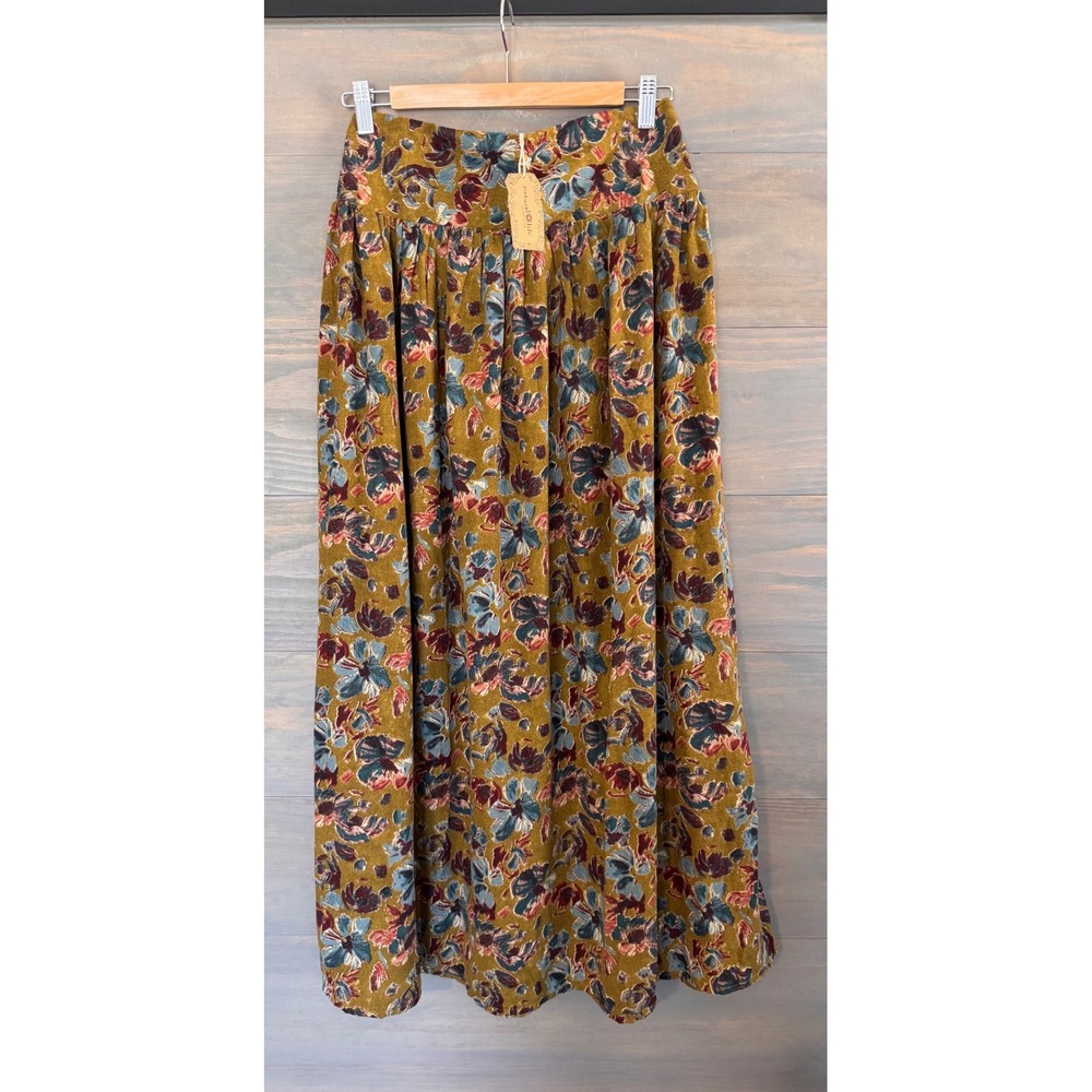 Natural Life Mustard Floral Smocked Maxi Skirt Boho Medium NEW - Picture 2 of 4